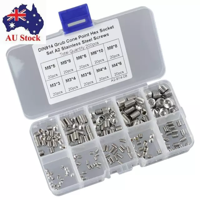 200Pcs Cone Point Allen Head Socket Hex Grub Screw Assortment Kit  Faucet