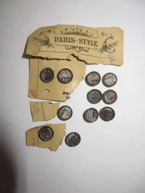 Antique Victorian Paris Style Scenic Britannia Metal Buttons, Set Of 11   1/2”