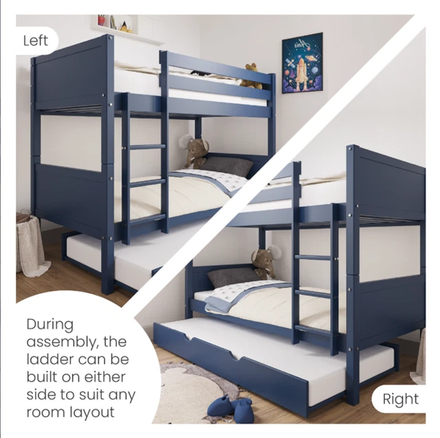 NAVY WOODEN DETACHABLE 4ft 11" kids Bunk Bed with Trundle, space saving ...