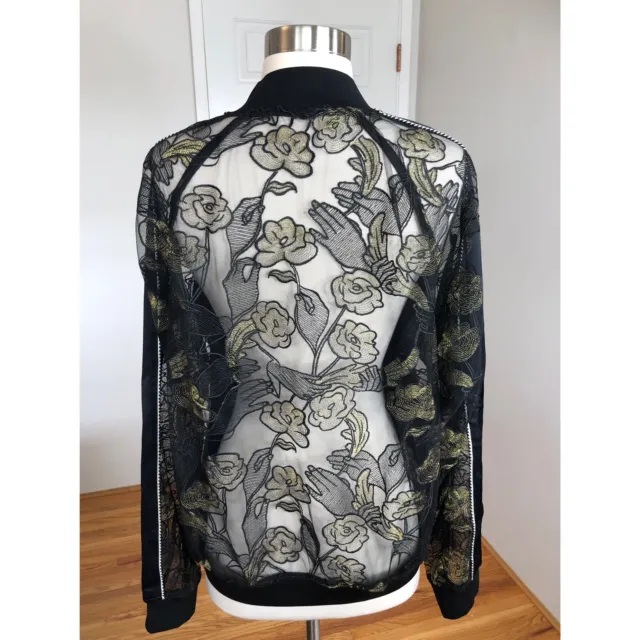 Opening Ceremony Gestures Lace Silk Sheer Floral Embroidered Bomber Jacket Sz M