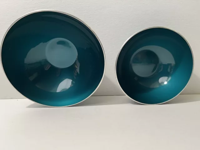 Vintage Emalox Enamel Bowls Made in Norway Set of 2 Dark Green 6" and 5"