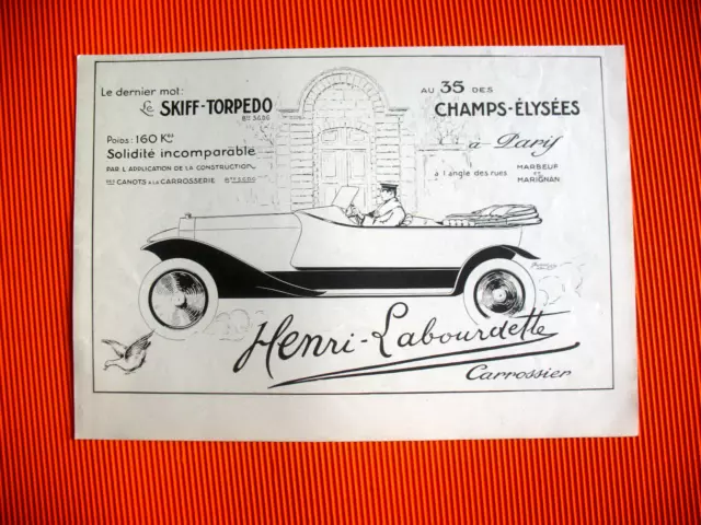 Publicite De Presse Henri Labourdette Skiff Torpedo Automobile Ad 1913