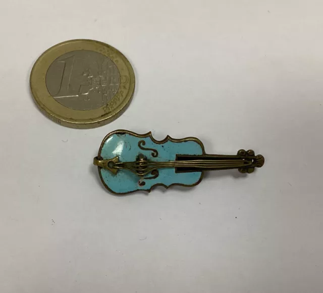 Magnifique Petite Broche Ancienne Émaillée Violon / Instrument De Musique