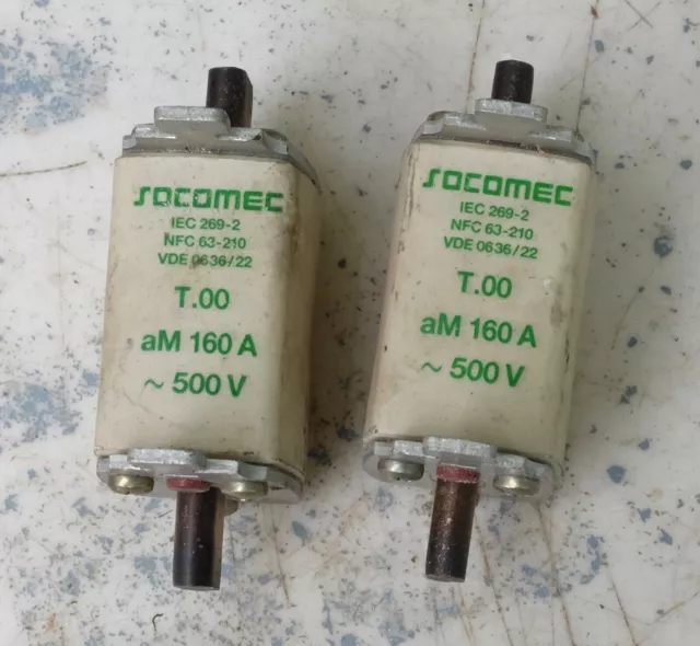2x Socomec Cartouche à couteau fusible 160A type aM taille 00 500V. Lot de 2 2