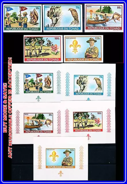 Chad 1972 Jungen Scouts -5 Briefmarken + 5 (Fünf) S/S MNH Neuf Nicht Perforiert