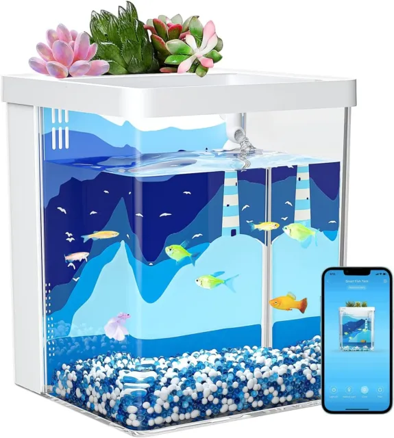 Smart Aquarium kit Betta Fish Tank self Cleaning With Light Set Sand Water pump