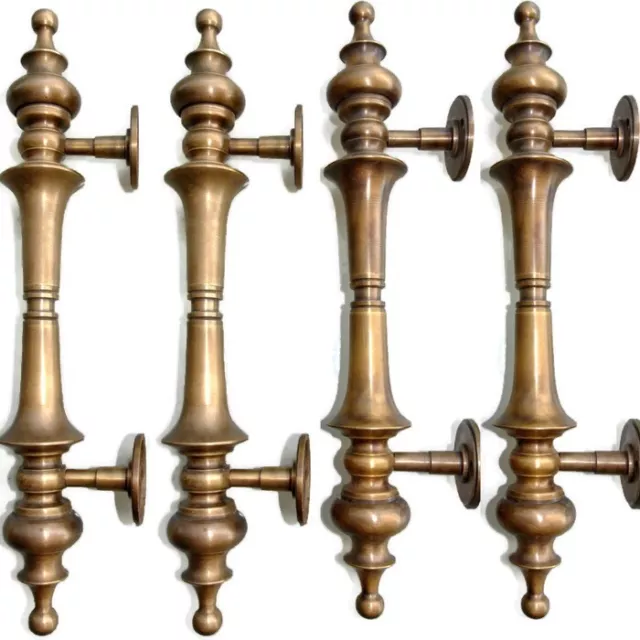 4 light large DOOR handle pulls solid SPUN brass vintage aged old style 12 " B