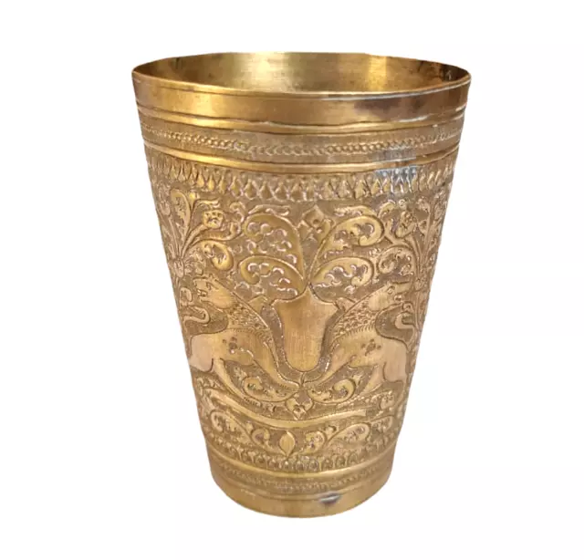 Vintage Old Antique Brass Fine Lion Floral Embossed Victorian Milk / Water Glass 2