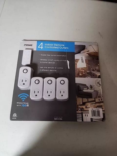 Prime - 4 Pack Indoor Remote Controlled Wireless Outlets Plugs Range 100ft NEW