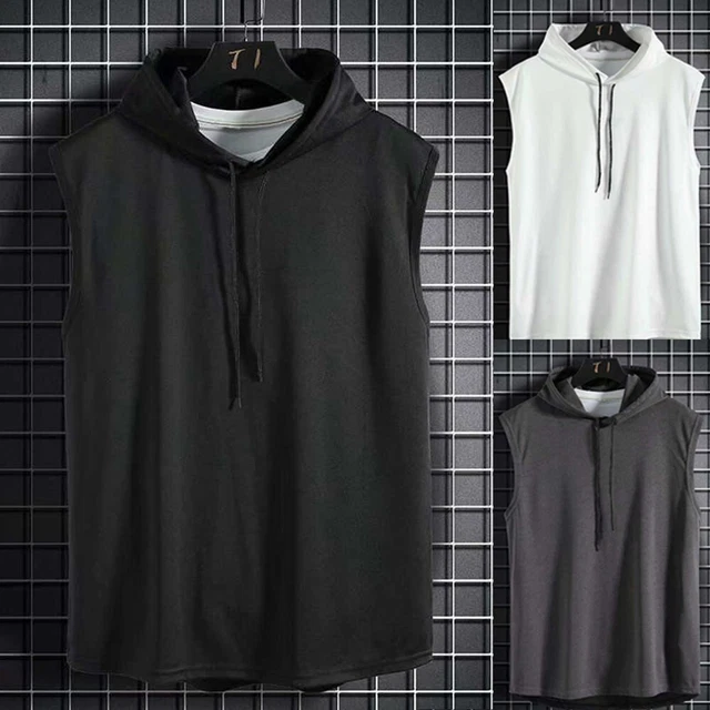 Mens Workout Hooded Tops Bodybuilding Muscle T Shirt Sleeveless Gym Hoodies