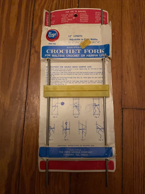 Vtg Boye 12” crochet fork Adjustable for maltese crochet hairpin lace