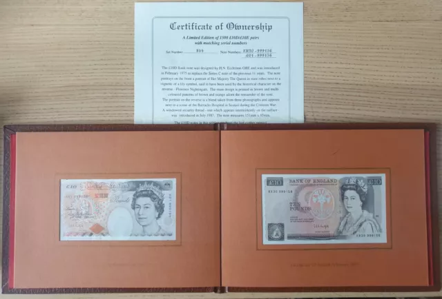 Bank of England Kentfield £10 First & Last Prefix Banknote Matching Serial Album