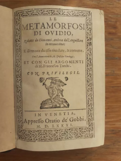 Le Metamorfosi Di Ovidio 1581 Venezia, Oratio De Gobbi illustrato 15 incisioni