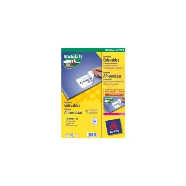 Avery Etichette Rimovibili 45 7x21 2 Laser L4736rev-25