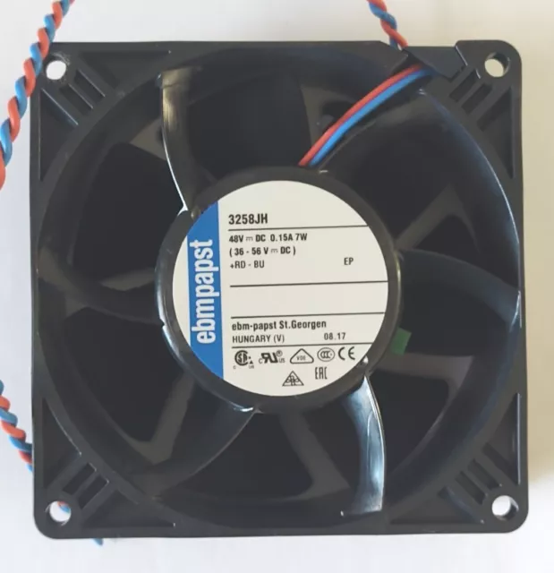 Ebm-Papst 3258JH 48V Axial Fan, 48Vdc, 7W, DC ,92 x 92 x 38mm, 140m³/h Excellent