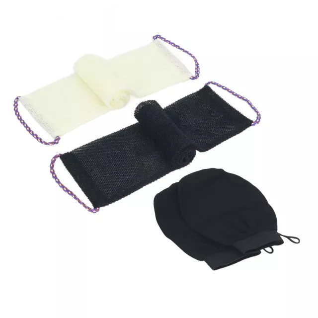 (Negro Beige) Paquete de 2 esponjas de baño de nailon con correas de mano para una piel más suave rápida