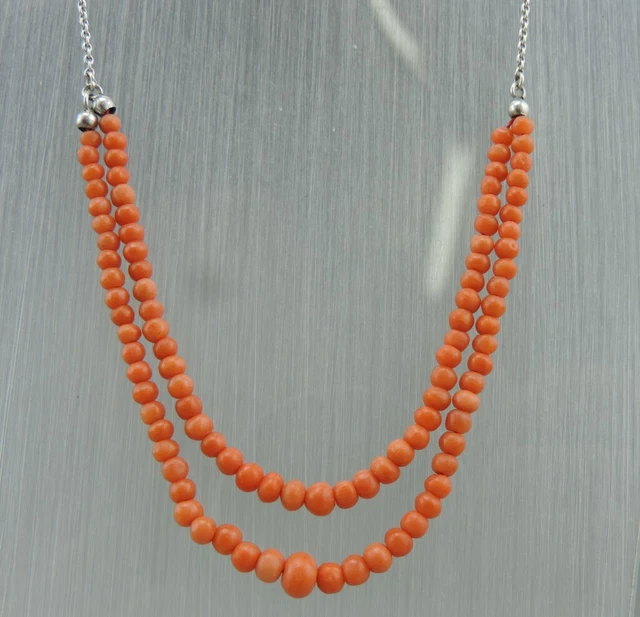 Collier Vintage Ras Du Cou En Perles De Corail Rouge - 13 Rangs - Bijou Ancien Et Charmant