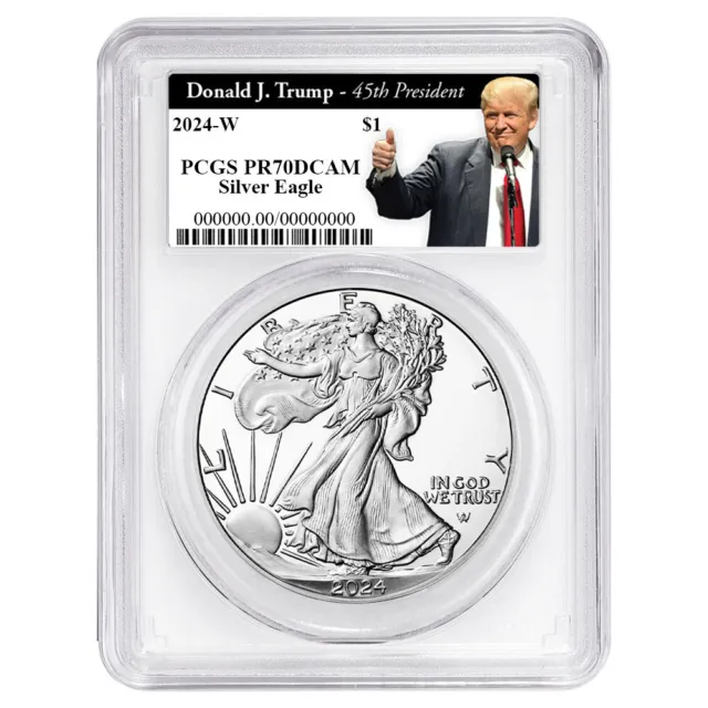 2024-W Proof $1 American Silver Eagle PCGS PR70DCAM Trump 45th President Labe...