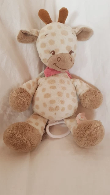 Doudou Peluche Girafe Charlotte Blanc Marron Nattou Musicale Echarpe Rose Tbe