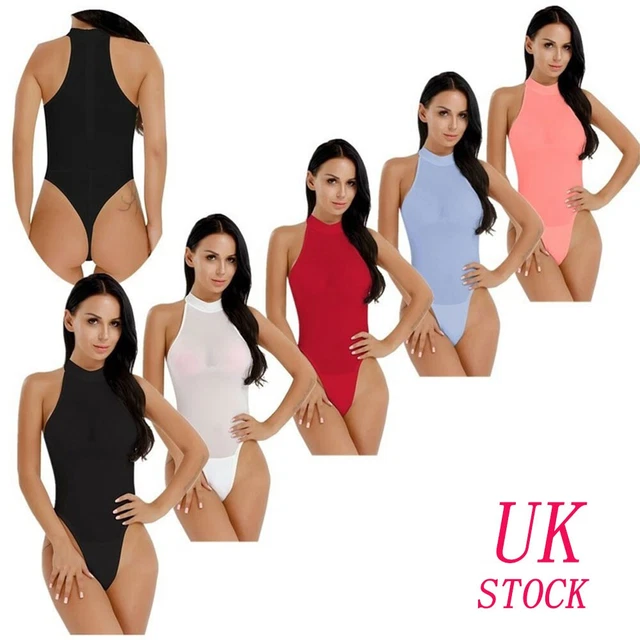 Bodysuit Trasparente Donna Scolpito Con Vita Alta - Intimo Leotard Manica Corta UK
