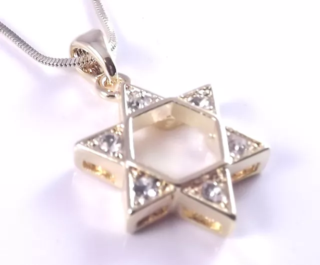 Star Of David Magen Judaica Necklace Pendant Kabbalah Jewelry Gold Stones Israel