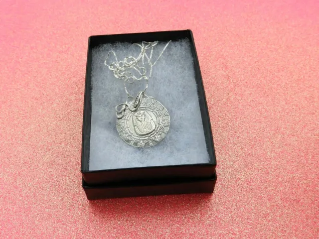 Egypt King Tut 1/4 Ounce Silver Pendant Italy Sterling Silver 24" Necklace & Box