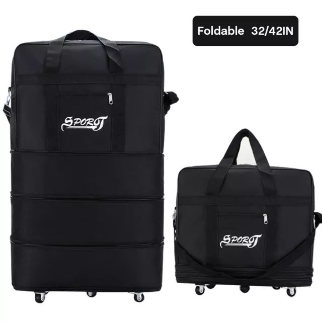 32"/42" Expandable Rolling Wheeled Luggage Foldable Duffel Spinner Suitcase