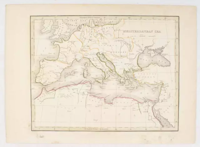 LATE 19TH CENTURY MAP OF THE MEDITERRANEAN / Mediterranean Sea 1890