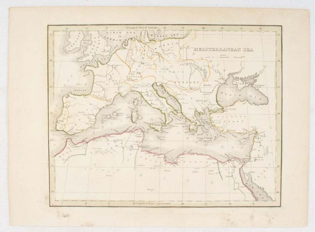 LATE 19TH CENTURY MAP OF THE MEDITERRANEAN / Mediterranean Sea 1890