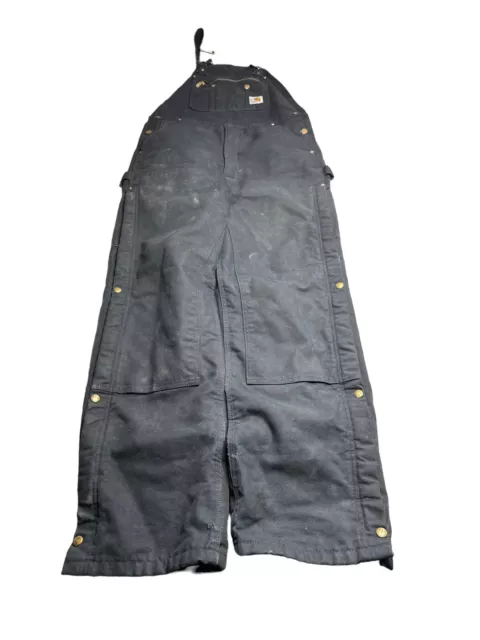 Carhartt Quilt Lined Zip To Thigh Bib Overalls Double Knee Black R41-BLK 36X34