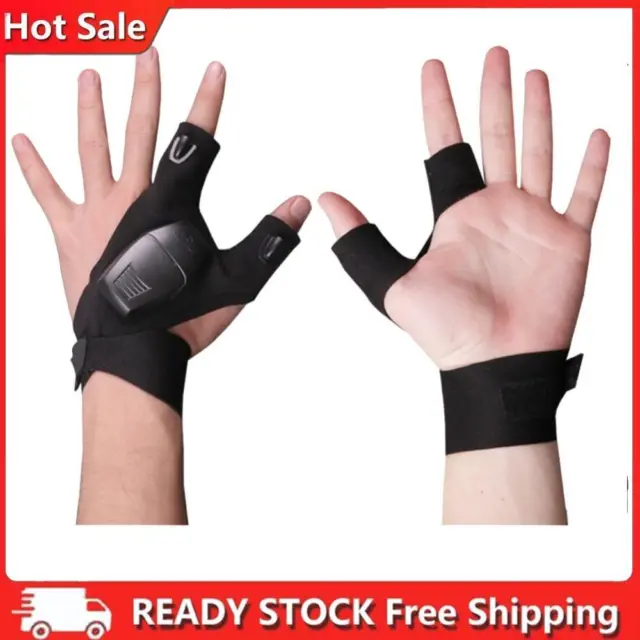 Outdoor Fishing Fingerless Gloves LED Flashlight Camp Hiking Cycling Gloves