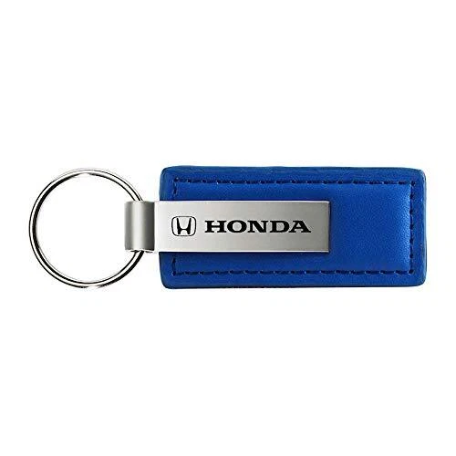 Genuine Blue Leather Rectangular Silver Logo Key Chain Fob