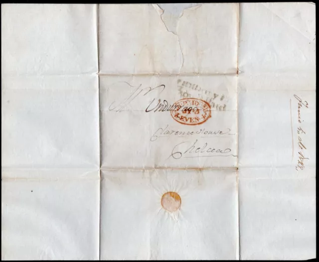 2087 Uk Gb Prephilatelic Folded Letter 1828 London - Chelsea Red Cancel Contents