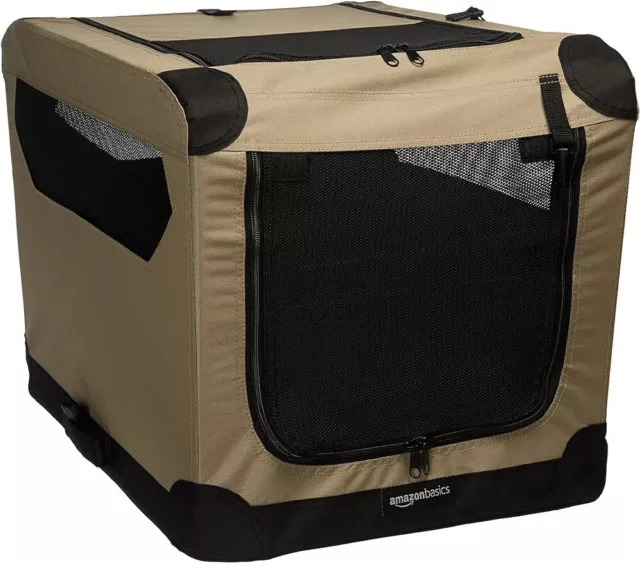 2-Door Portable Soft-Sided Folding Soft Dog Travel Crate Kennel, Small, Tan