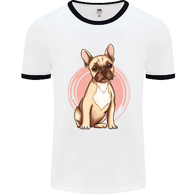 French Bulldog Mens White Ringer T-Shirt