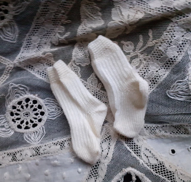 Paire De Chaussettes Anciennes Jumeau Taille 2/3 - Pour Poupées XIXe, Coton France