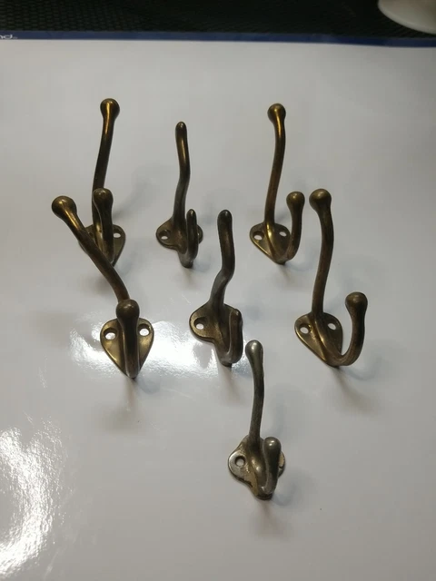 7 VINTAGE decorative ornate OLD SCHOOL Metal or BRASS COAT HOOKS LOT