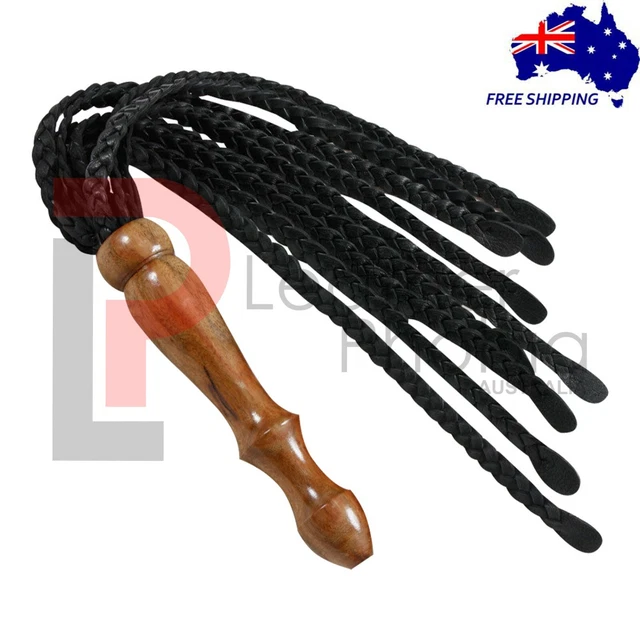 Flogger En Cuir Véritable 25 Lanières - Heavy Duty - Leather Phobia (Noir Et Bleu) NEUF