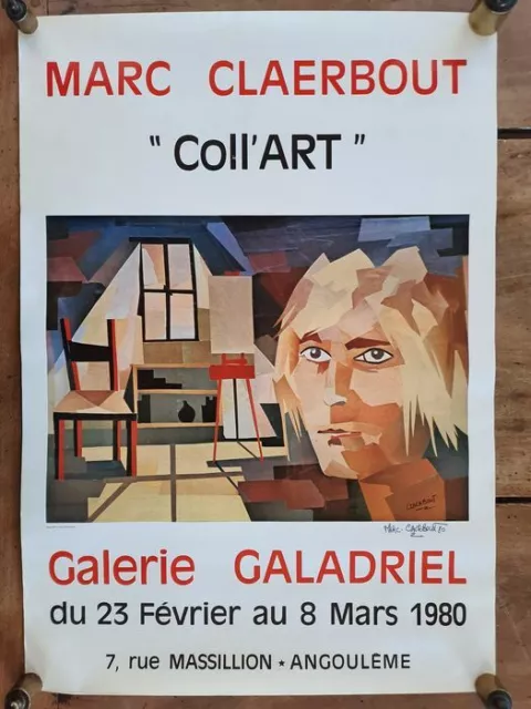 Ancienne affiche exposition Marc Claerbout signée par l'artiste "Coll'Art" 1980