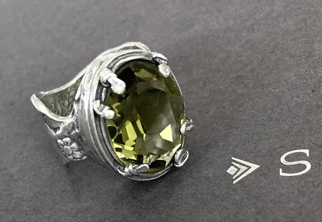 SILPADA Sterling Silver OLIVINE SWAROVSKI CRYSTAL Ring~R1883~Size 9~RETIRED!