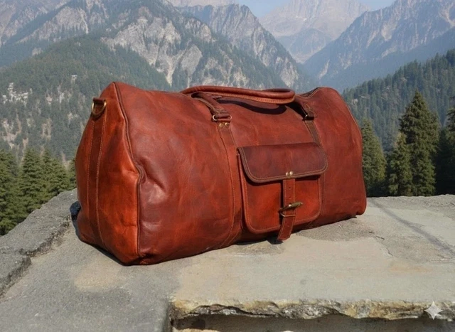 Borsone In Pelle Vintage Uomo – Borsea Weekend, Viaggio, Palestra – Fatta A Mano In India - Foto 3