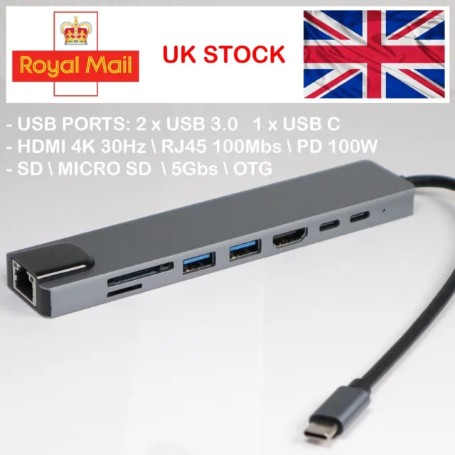 PUERTOS USB 2xUSB3 1xUSBC RJ45 HDMI 4K 30Hz SD MICROSD OTG 5Gb extensor de concentrador C3.1