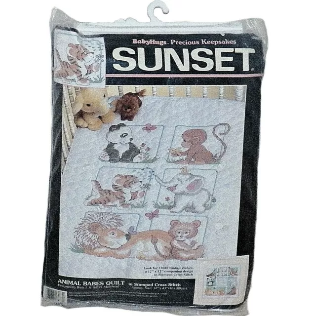 Sunset Animal Babes 1996 Cruz Punto Bebé Edredón Kit Ruth & Bill Morehead 13083 2