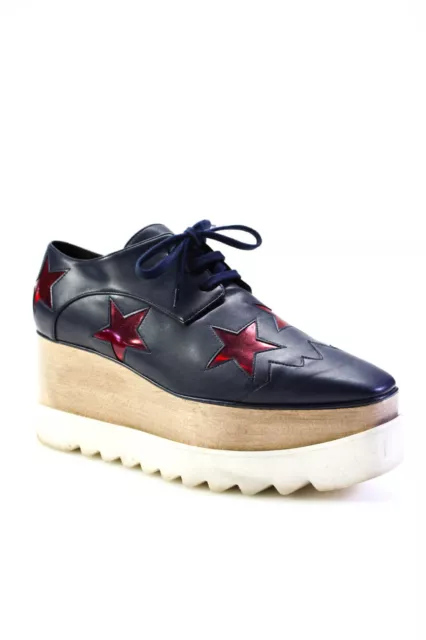 Stella McCartney Womens Platform Metallic Star Oxfords Navy Blue Size 38.5