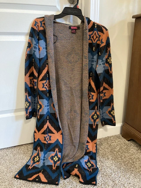 Rock & Roll Denim Aztec Duster Women's Navy Geo Print Long Navy blue, XS, NWT