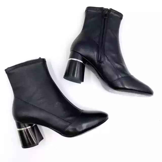 New 3.1 Phillip Lim Drum Stretch Ankle Booties Black Leather Block Heel Sz 5.5