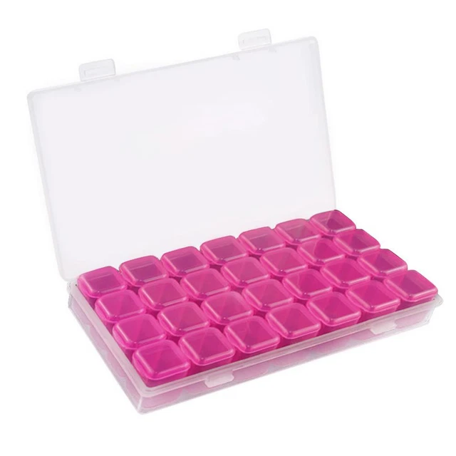 28 rejillas caja de almacenamiento de arte en uñas organizador de joyas herramientas de manicura (rojo rosa)