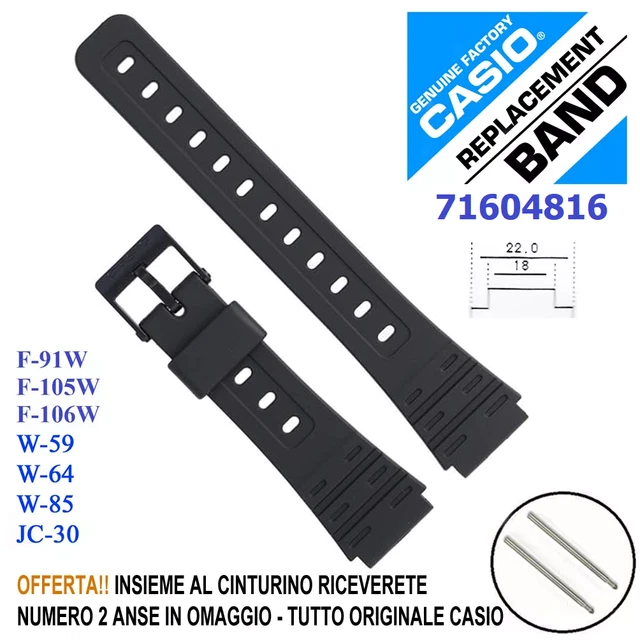 Cinturino In Gomma Nero Per Orologi Casio CMD-40, DBC-30, DBC-40 E Altri – Larghezza 22mm – Ref 388P1 - 4