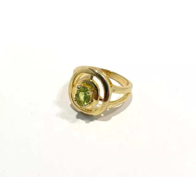 New 14k Gold Plated over 925 Sterling Silver Oval Green Peridot Ring Size 7.5