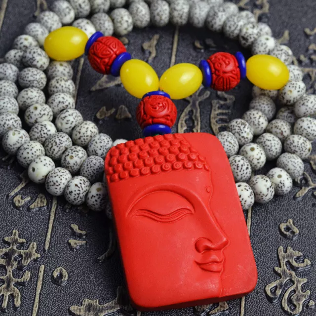 Magnifique Collier Sautoir en Graines de Bodhi et Bouddha Motifs aux choix